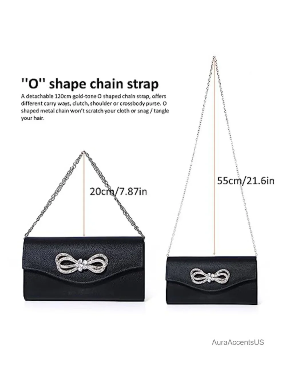 Shiny Crystal Bow Flap Clutch Evening Purse with Chain Strap